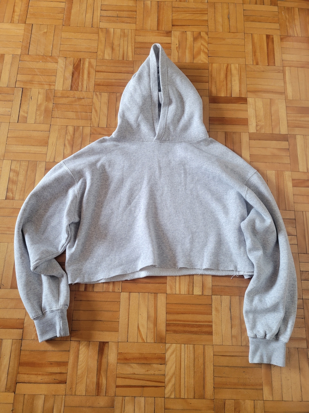 Cropped Gray Hooded Sweatshirt - Women's Casual Pullover